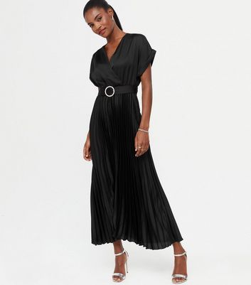 black pleated dress new look