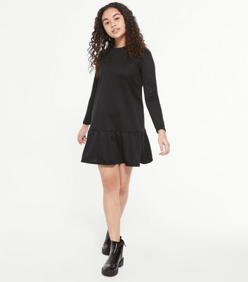 black ruffle long sleeve dress