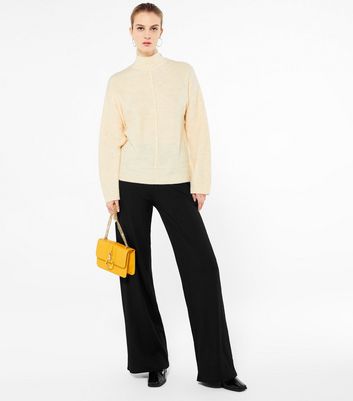 Tall Black Ribbed Wide Leg Trousers 