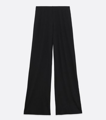 Image of Tall Black Ribbed Wide Leg Trousers New Look