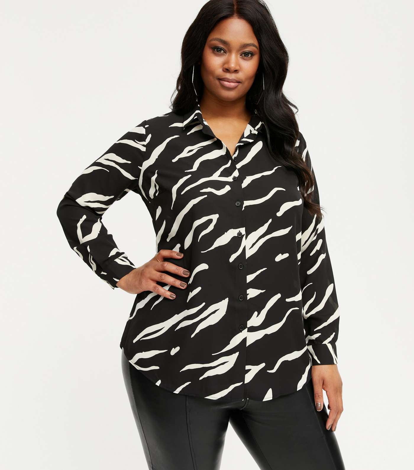Curves Black Zebra Print Long Sleeve Shirt