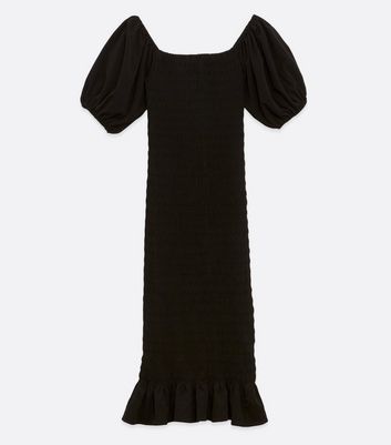 Tall Black Shirred Puff Sleeve Midi 