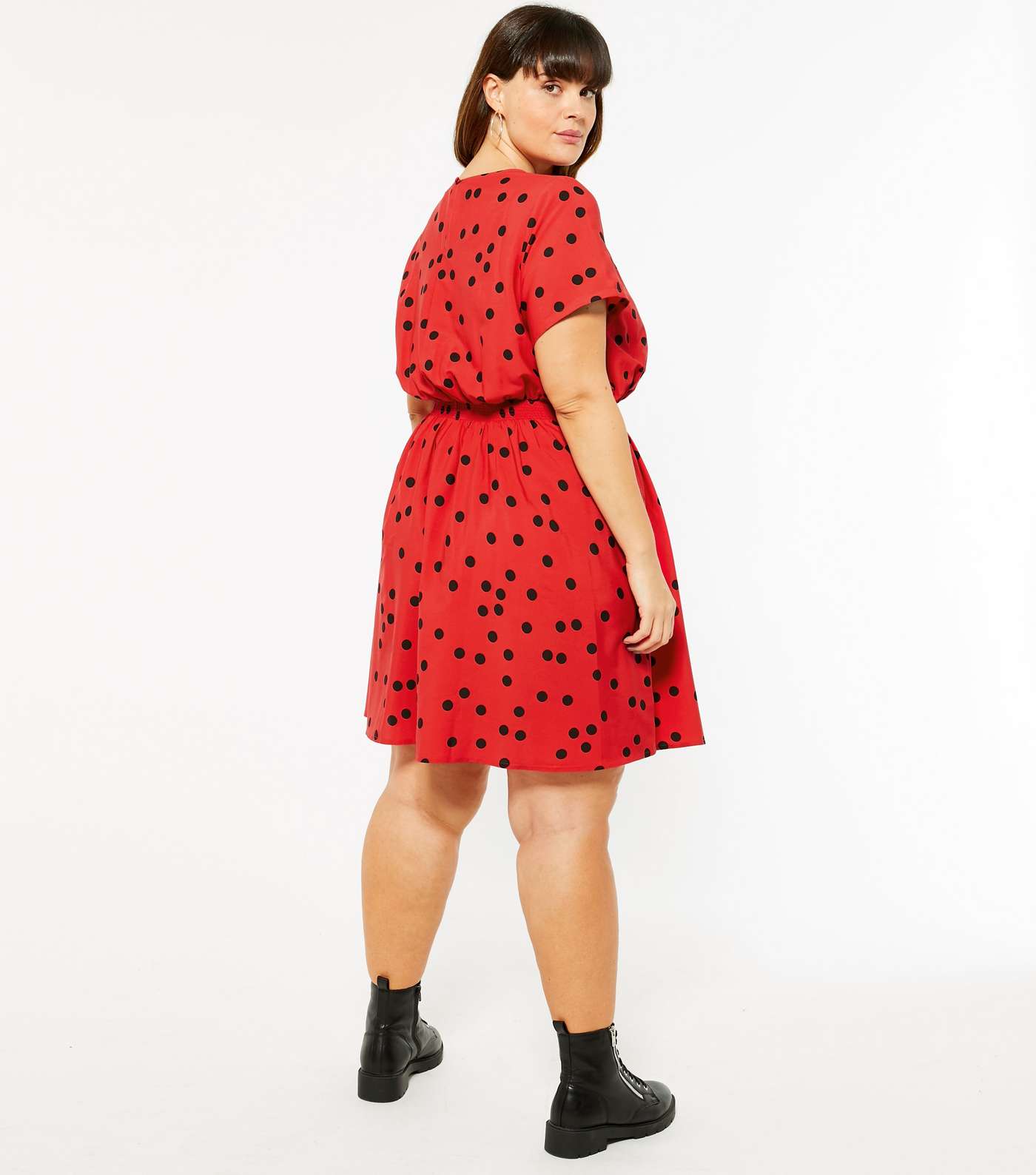 Curves Red Spot Shirred Mini Dress Image 3