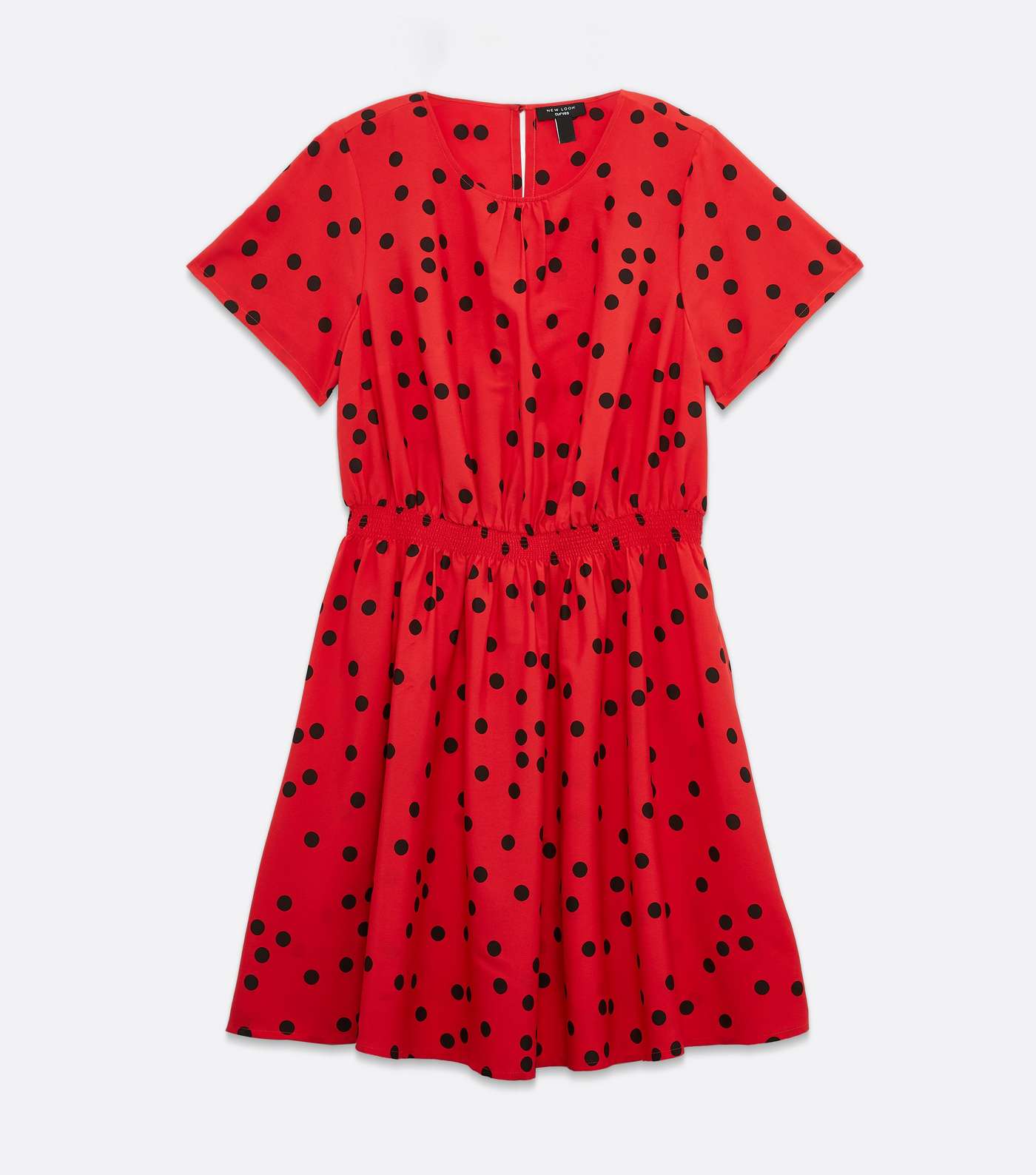 Curves Red Spot Shirred Mini Dress Image 5