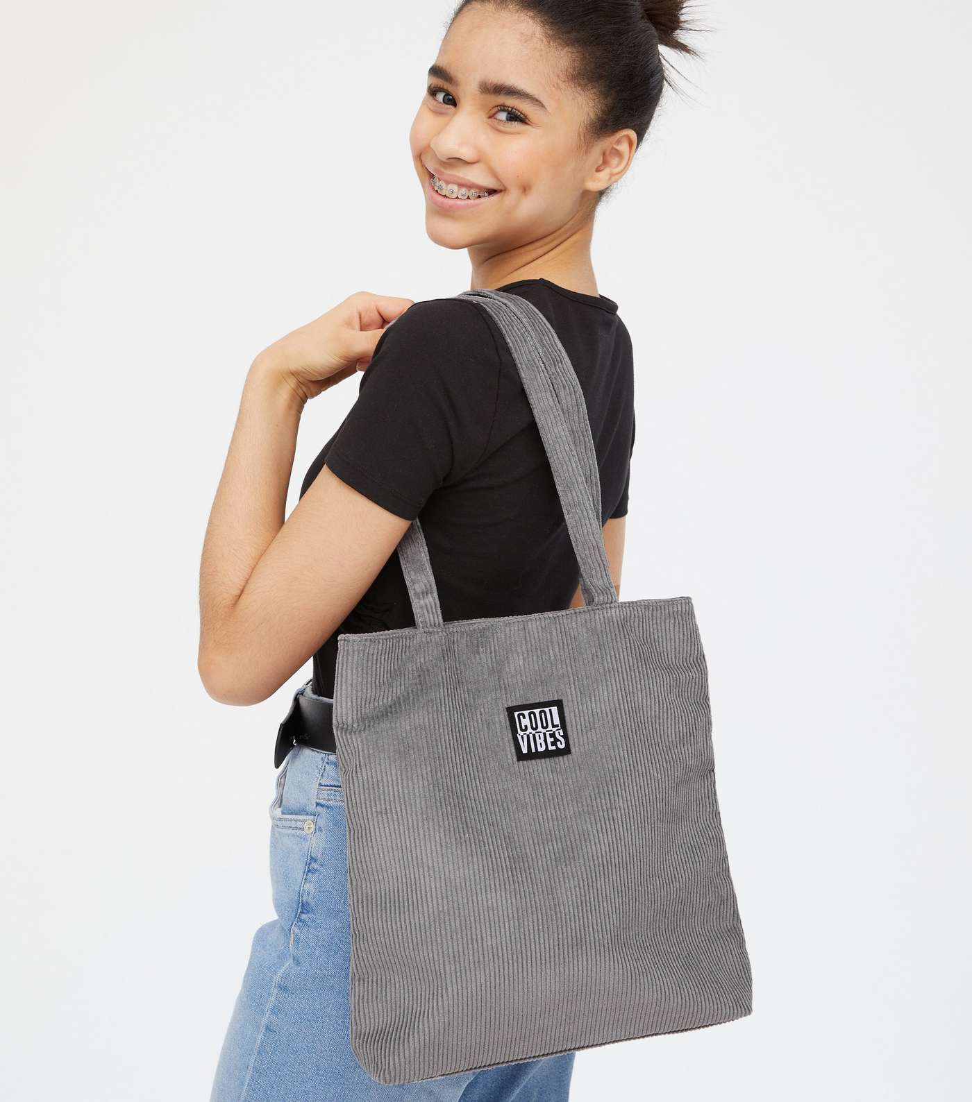 Girls Grey Cord Cool Vibes Shopper Bag Image 2