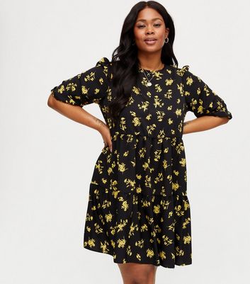 black floral frill dress