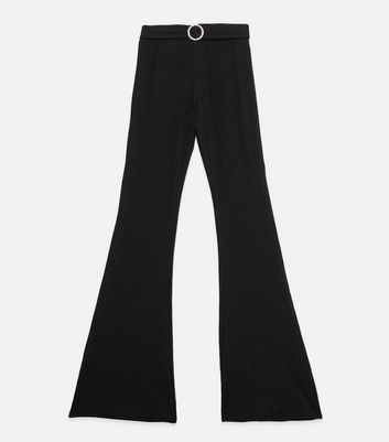 Image of Black Diamanté Buckle Flared Trousers New Look