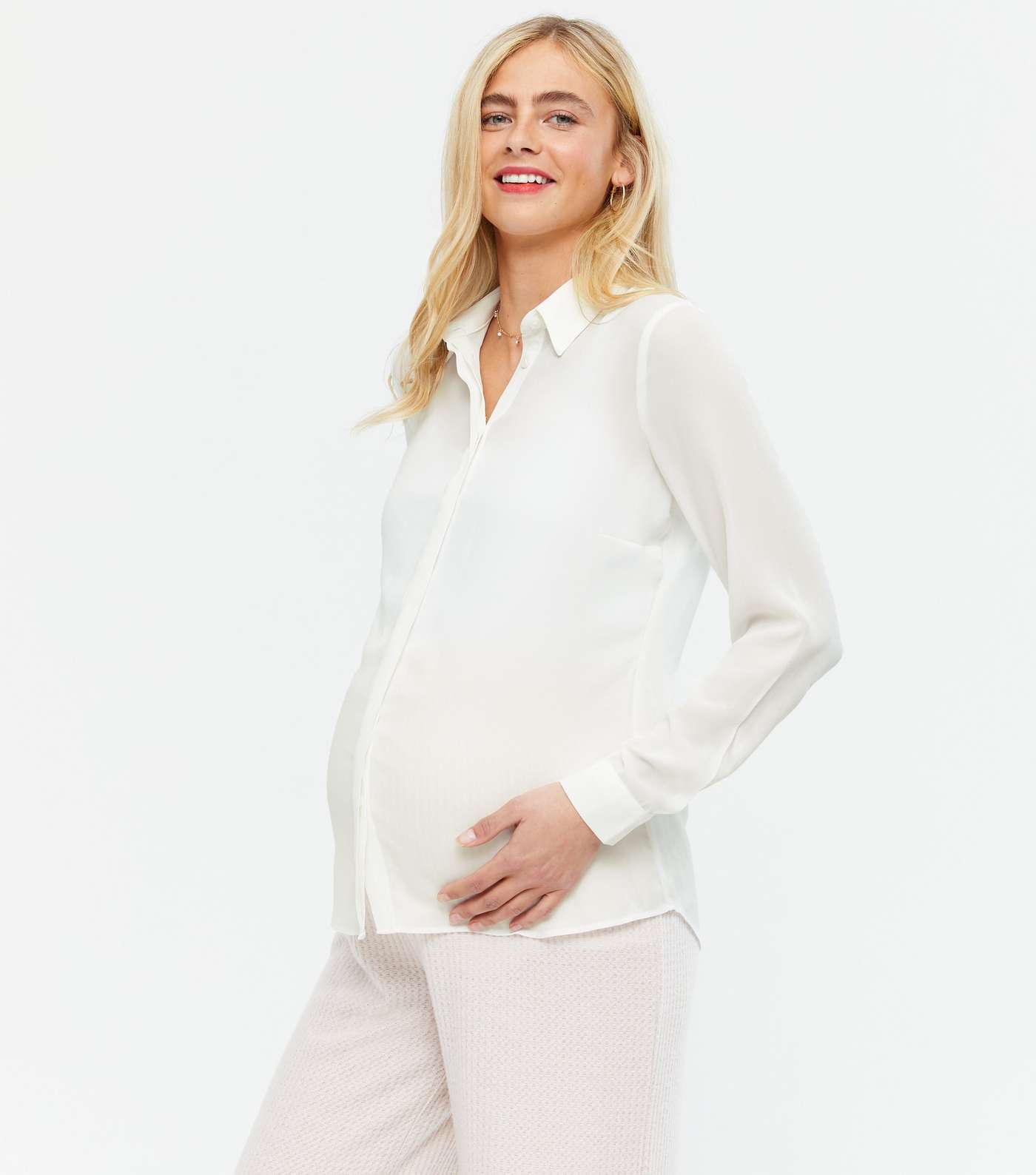 Maternity Off White Long Sleeve Shirt