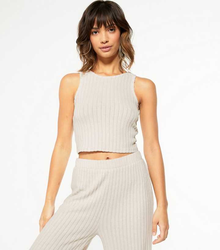 Cream Ribbed Racerback Lounge Vest