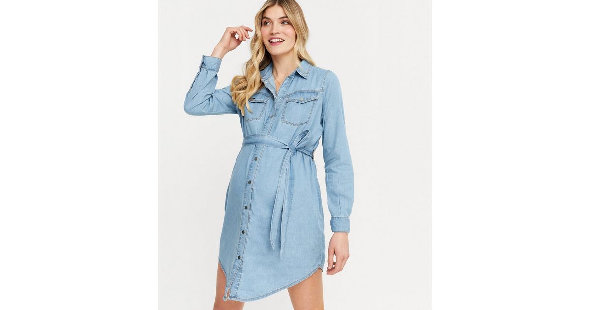 Maternity Blue Denim Shirt Dress New Look