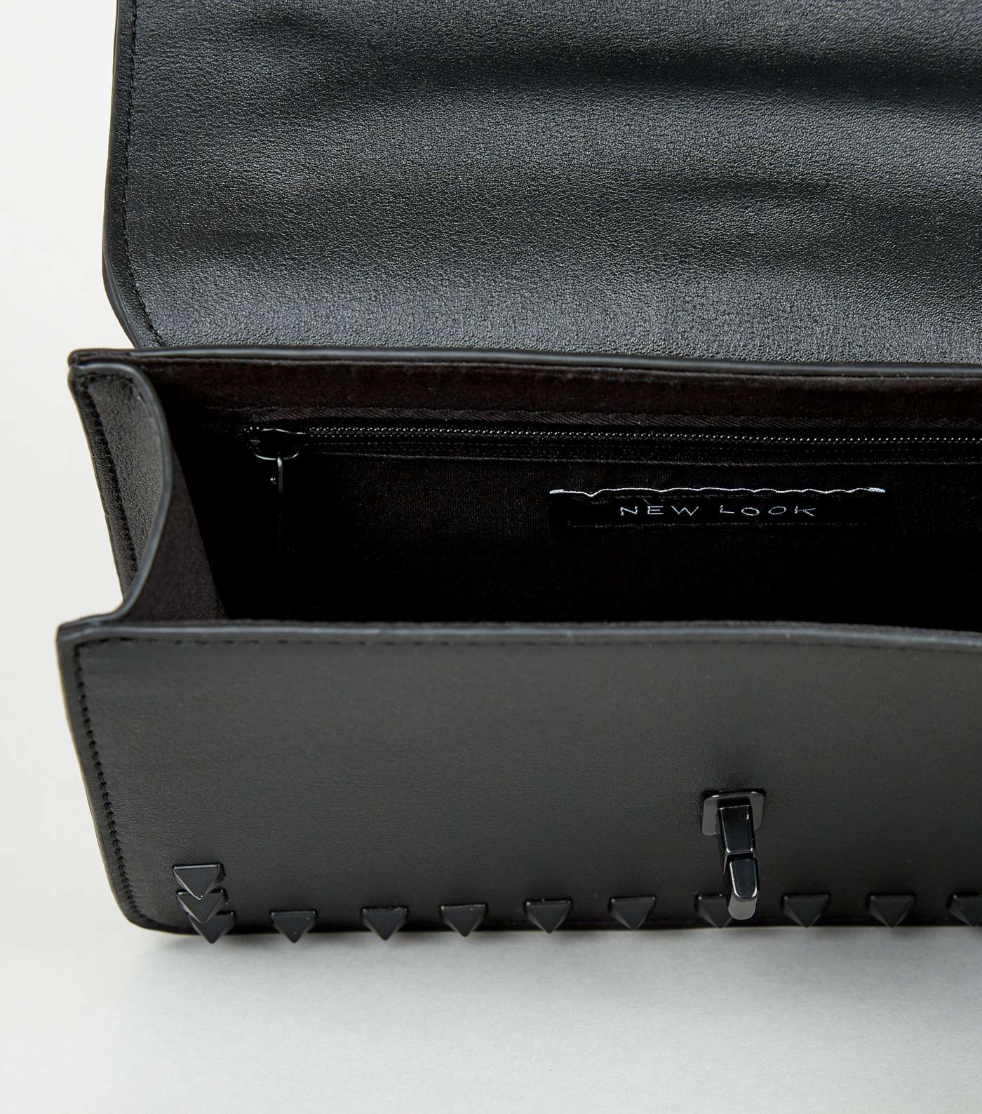 Black Leather-Look Stud Chain Shoulder Bag Image 4