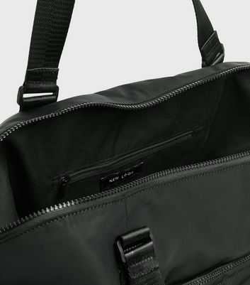 Black Tab Front Sports Holdall Bag New Look