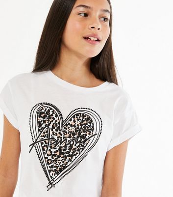 White Je T'Aime Leopard Print Heart Slogan T-Shirt