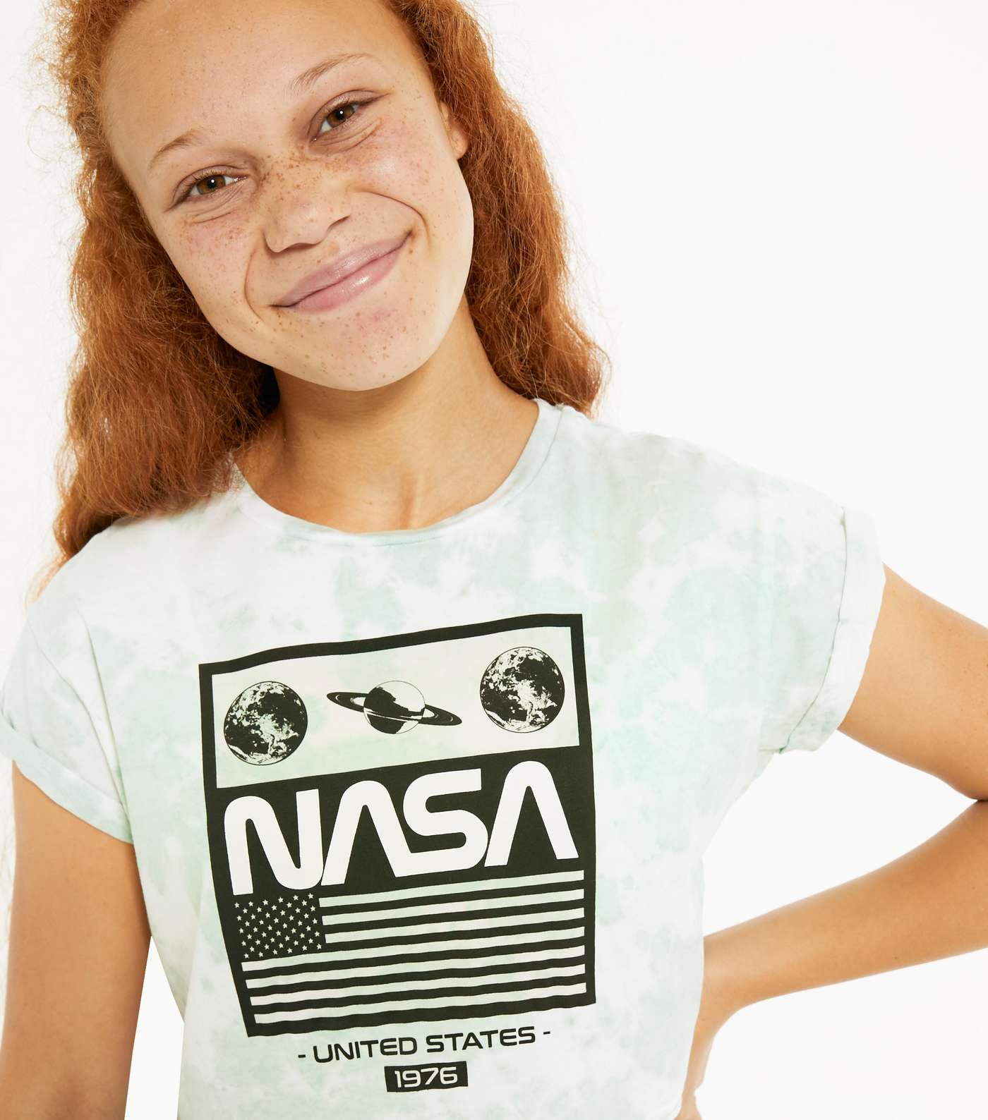Girls Light Green Tie Dye NASA Logo T-Shirt Image 4