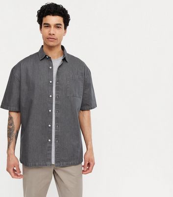 Grey Denim Short Sleeve Boxy Shirt 