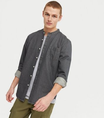 Grey Denim Long Sleeve Grandad Shirt 