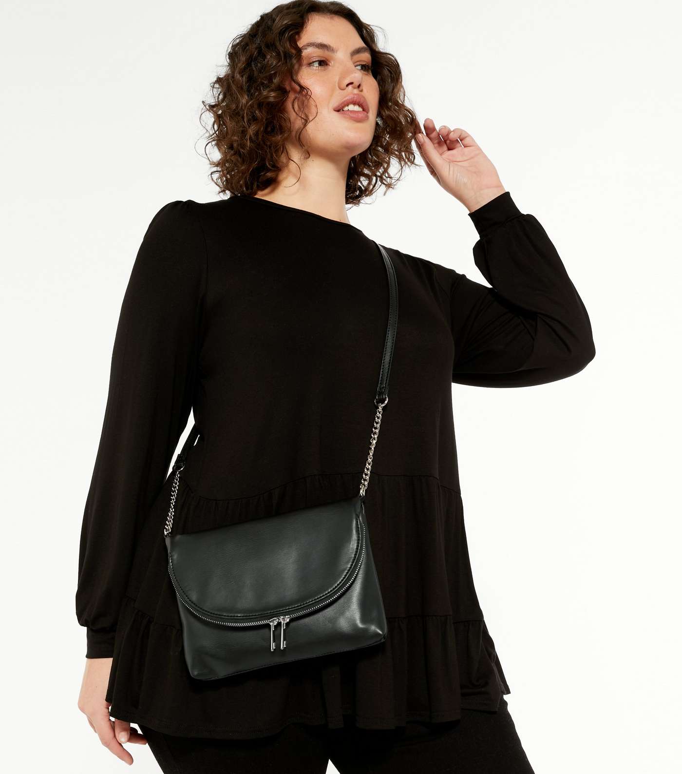 Black Leather-Look Folded Cross Body Bag Image 2