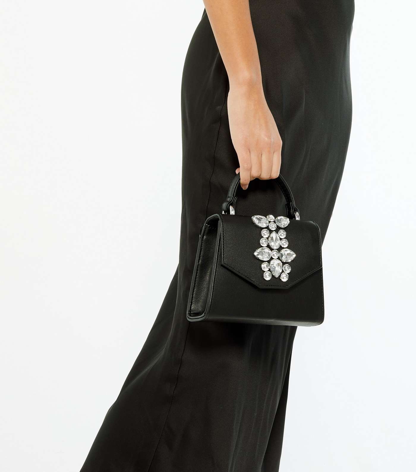 Black Leather-Look Gem Cross Body Bag Image 2