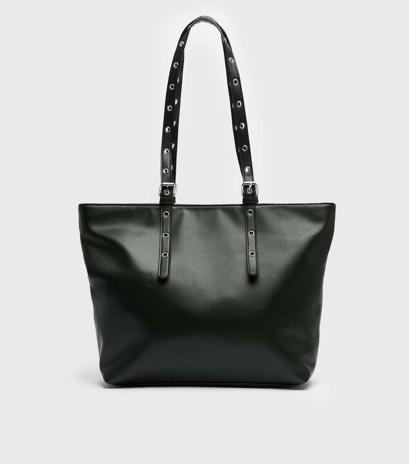 Black Leather-Look Stud Strap Shopper Bag
