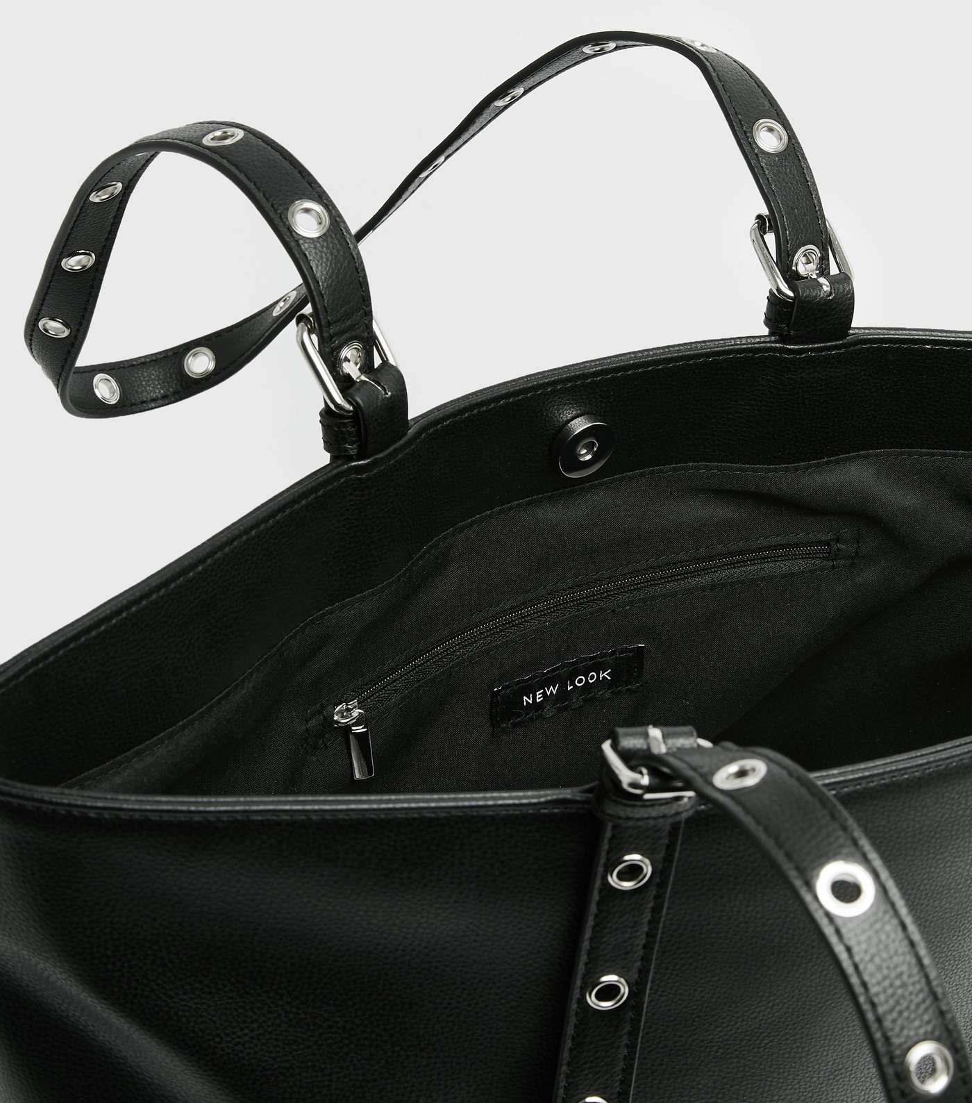 Black Leather-Look Stud Strap Shopper Bag Image 3
