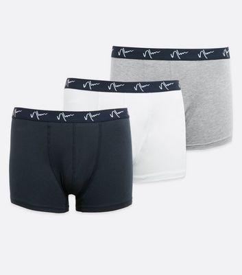Image of 3 Pack Navy White and Grey NLM Logo Boxers New Look