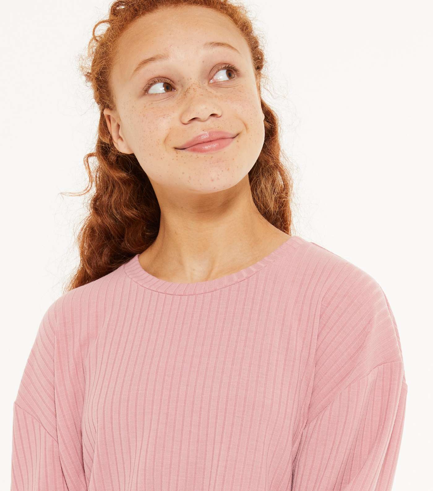 Girls Mid Pink Ribbed Jersey Sweatshirt Image 2