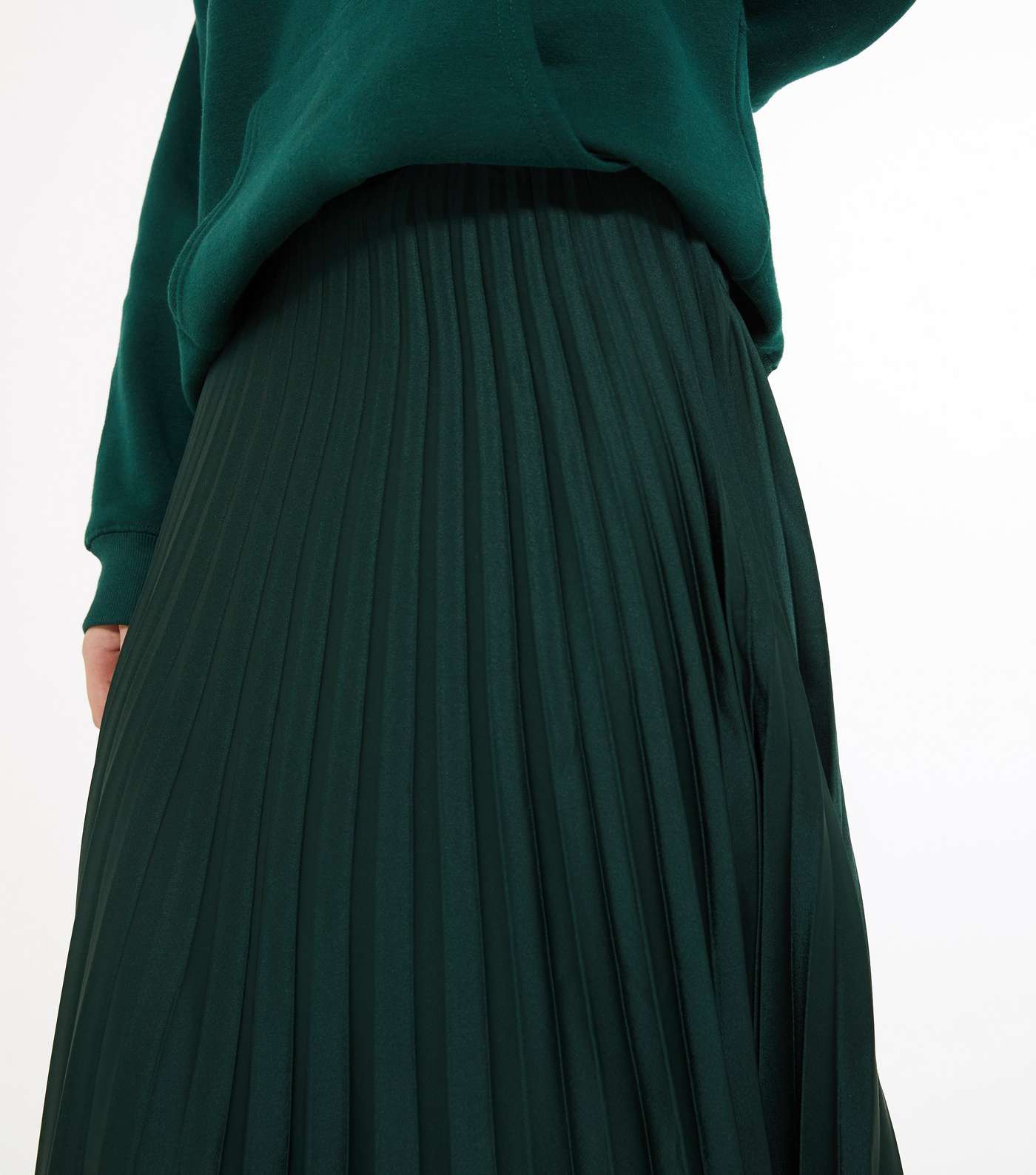 Tall Dark Green Pleated Satin Midi Skirt Image 4