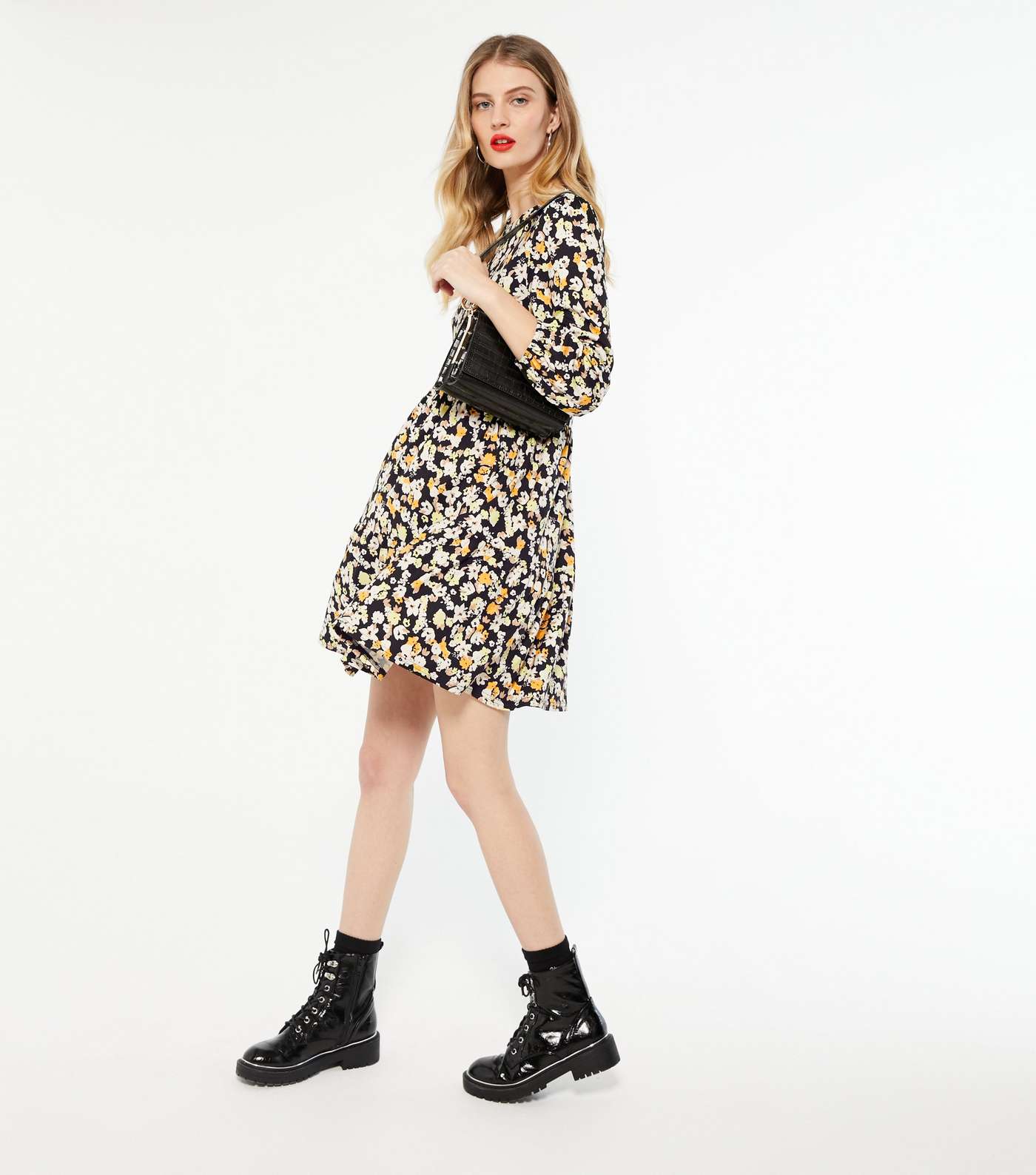 Tall Black Floral Soft Touch Smock Dress Image 2