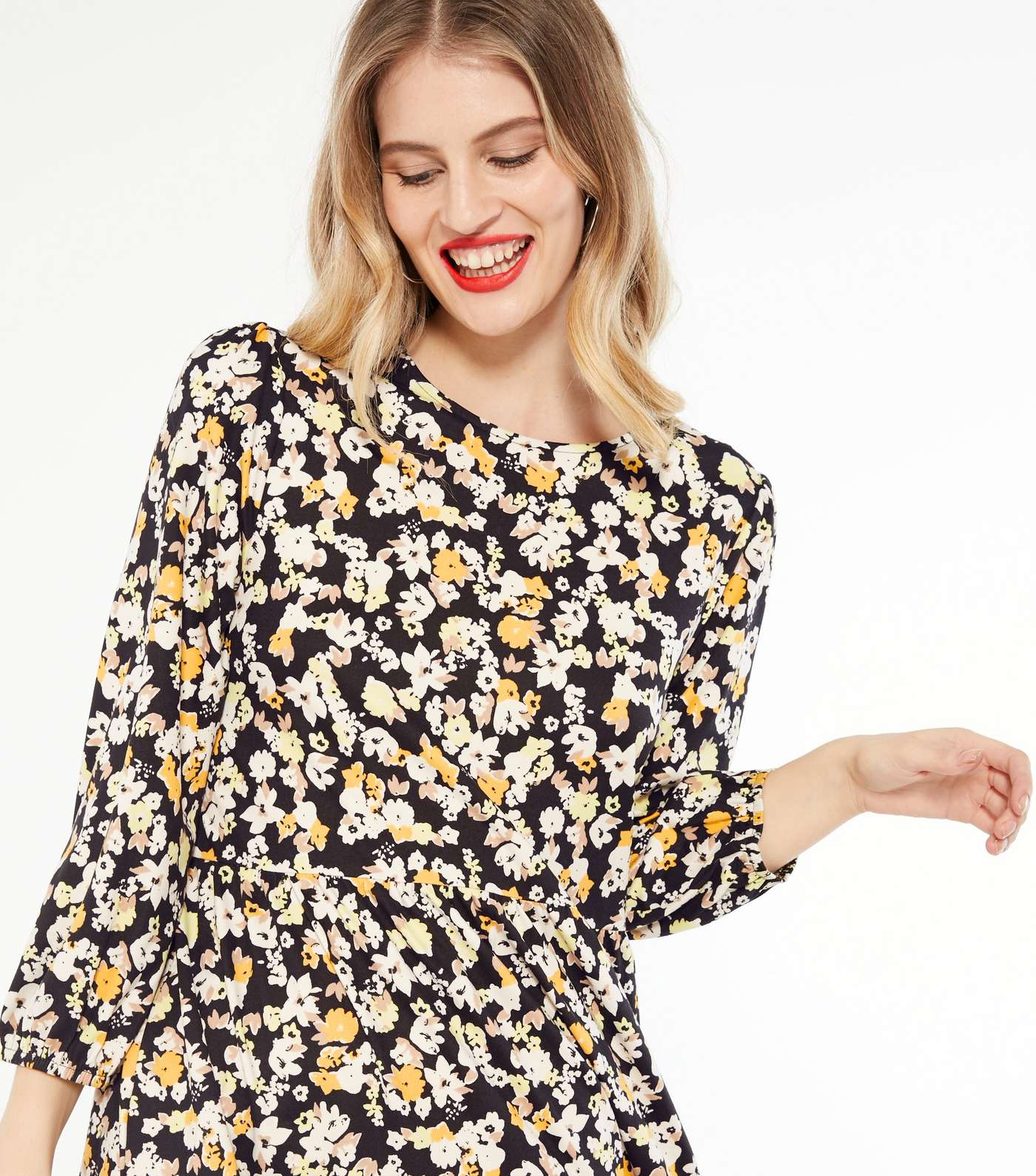 Tall Black Floral Soft Touch Smock Dress Image 4