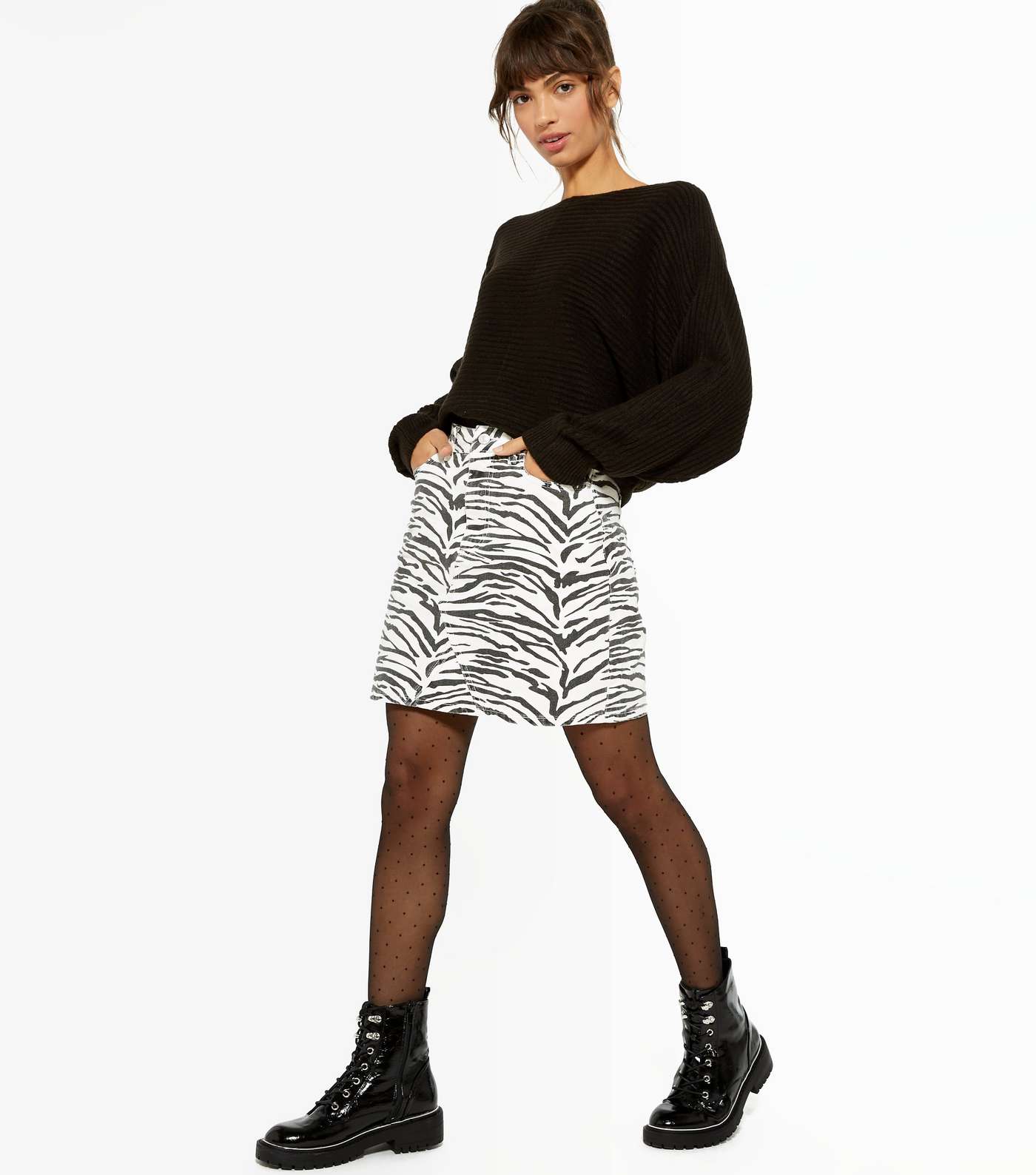 White Zebra Print Denim Mom Skirt