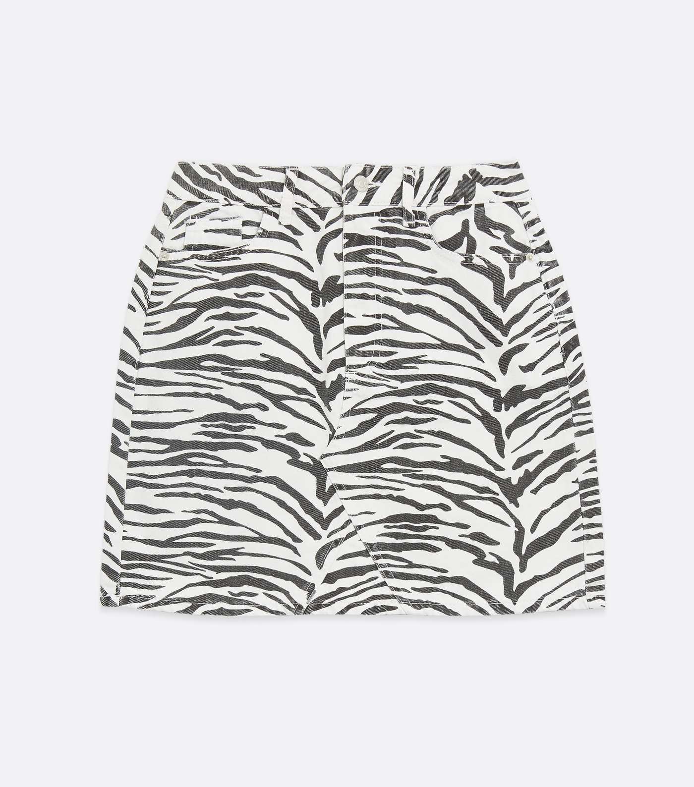 White Zebra Print Denim Mom Skirt Image 5