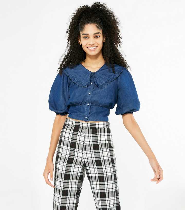 Blue Denim Frill Collar Top 