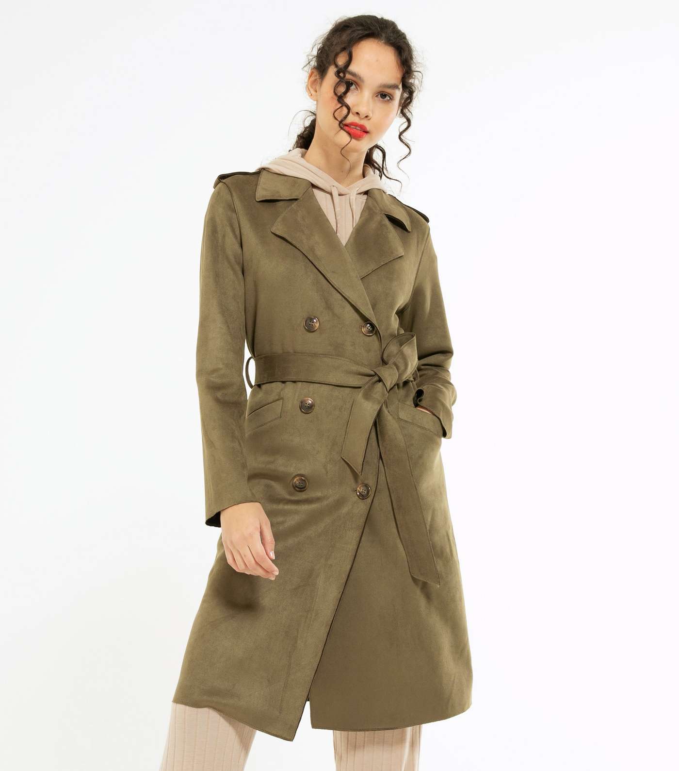 Olive Suedette Belted Trench Coat