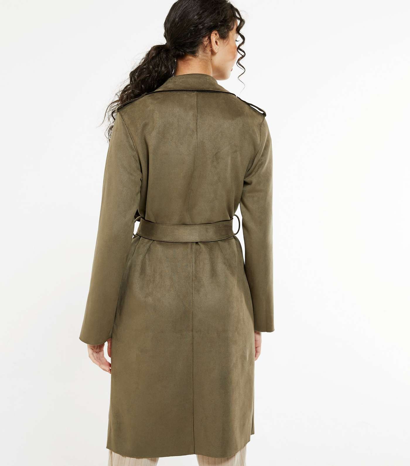 Olive Suedette Belted Trench Coat Image 3