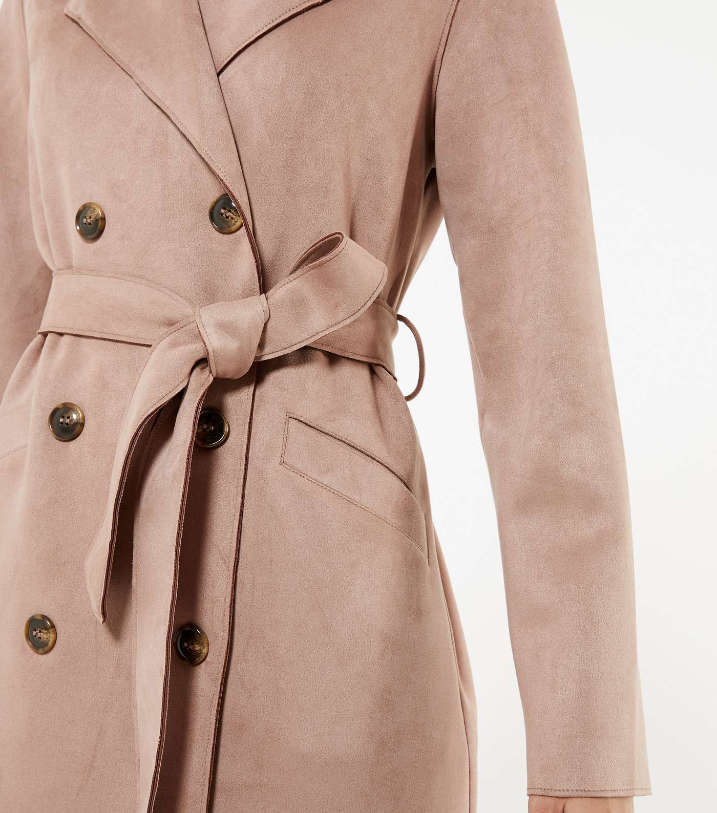 Pale Pink Suedette Belted Trench Coat Image 4