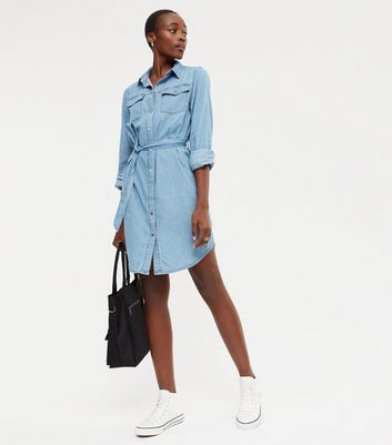 Tall Blue Denim Long Sleeve Shirt Dress New Look