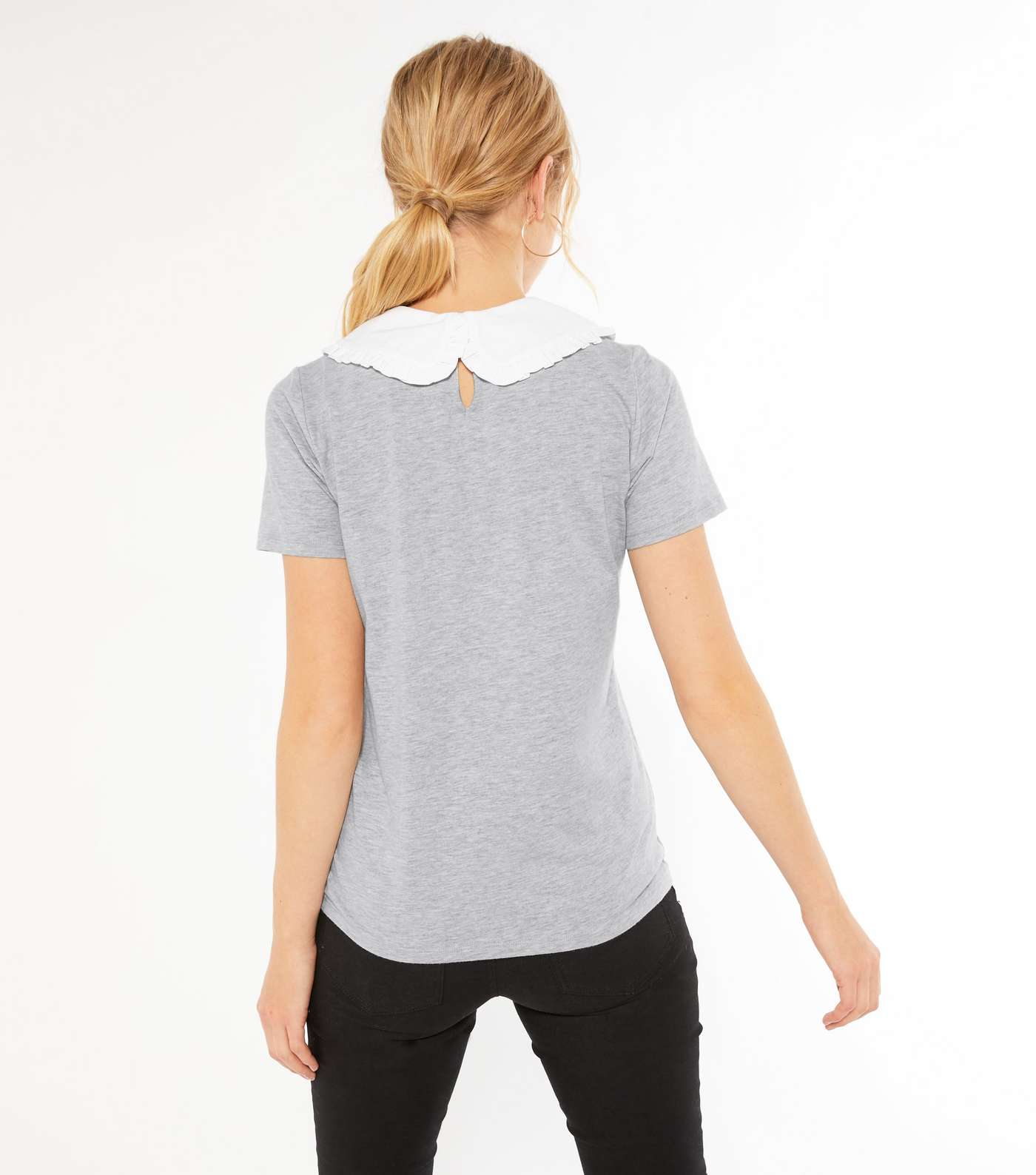 Grey Contrast Collar T-Shirt Image 3