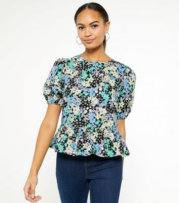 black floral peplum top