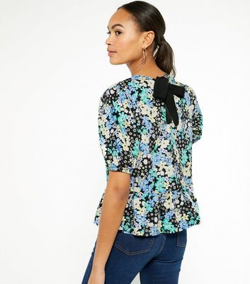 black floral peplum top