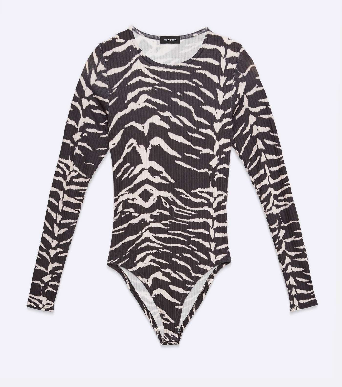 Black Ribbed Zebra Print Bodysuit Image 5