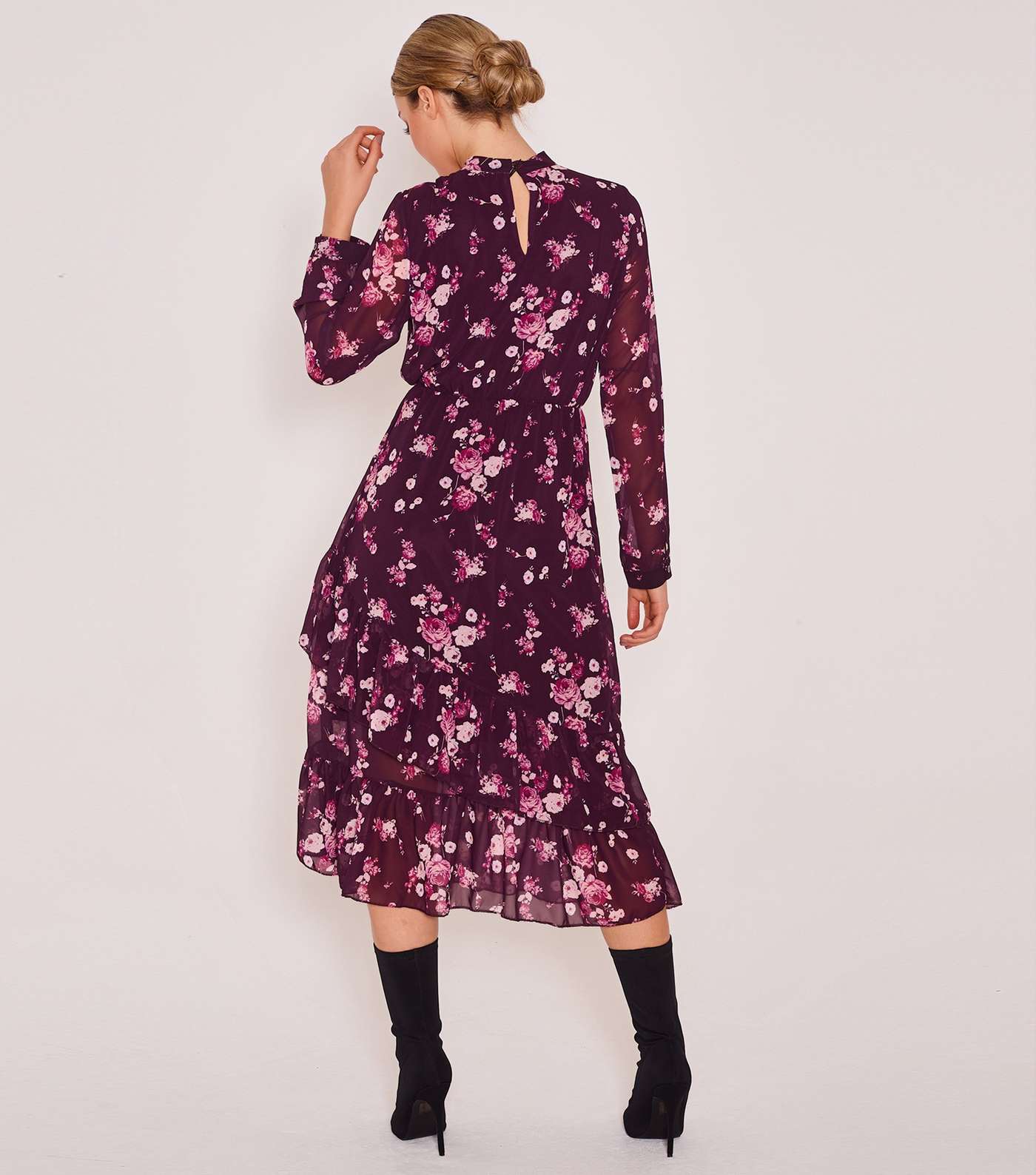 Zibi London Burgundy Floral Chiffon Midi Dress Image 3