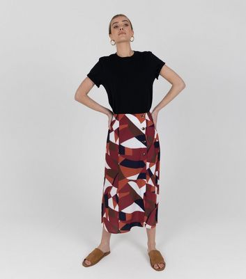 Zibi London Red Geometric Split Midi Skirt | New Look