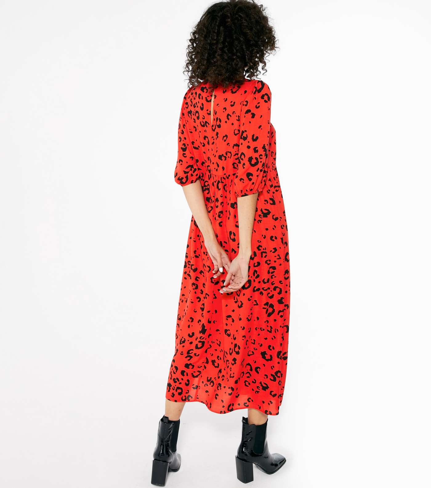 Red Leopard Print Smock Midi Dress  Image 3