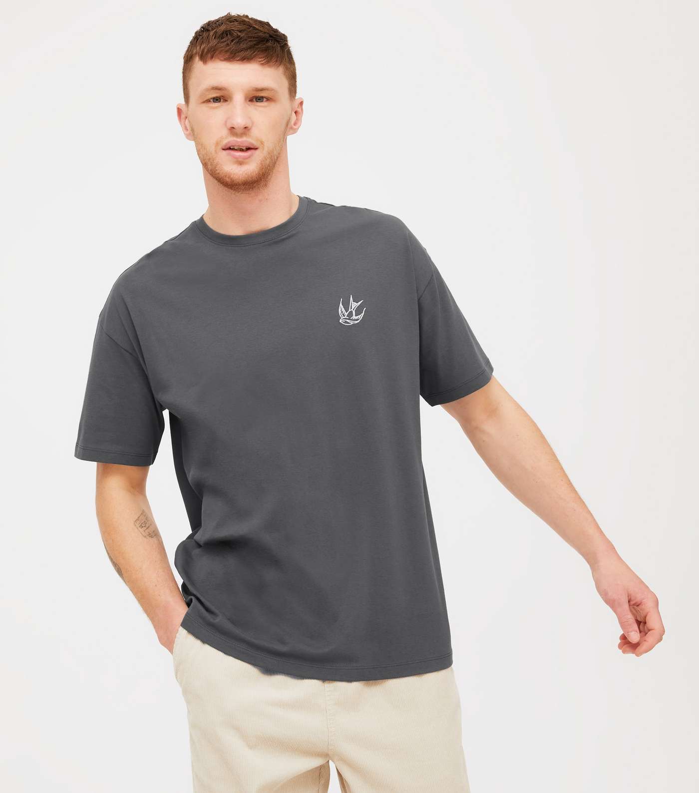 Grey Swallow Embroidered T-Shirt