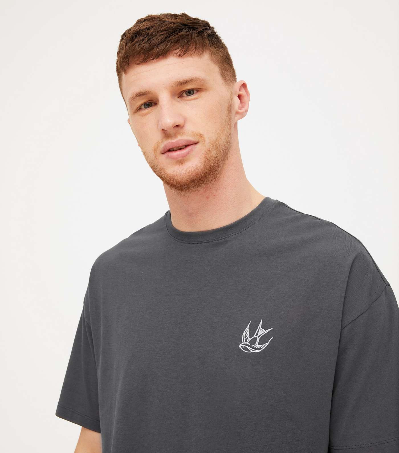 Grey Swallow Embroidered T-Shirt Image 3