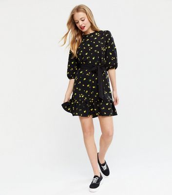 black floral frill dress