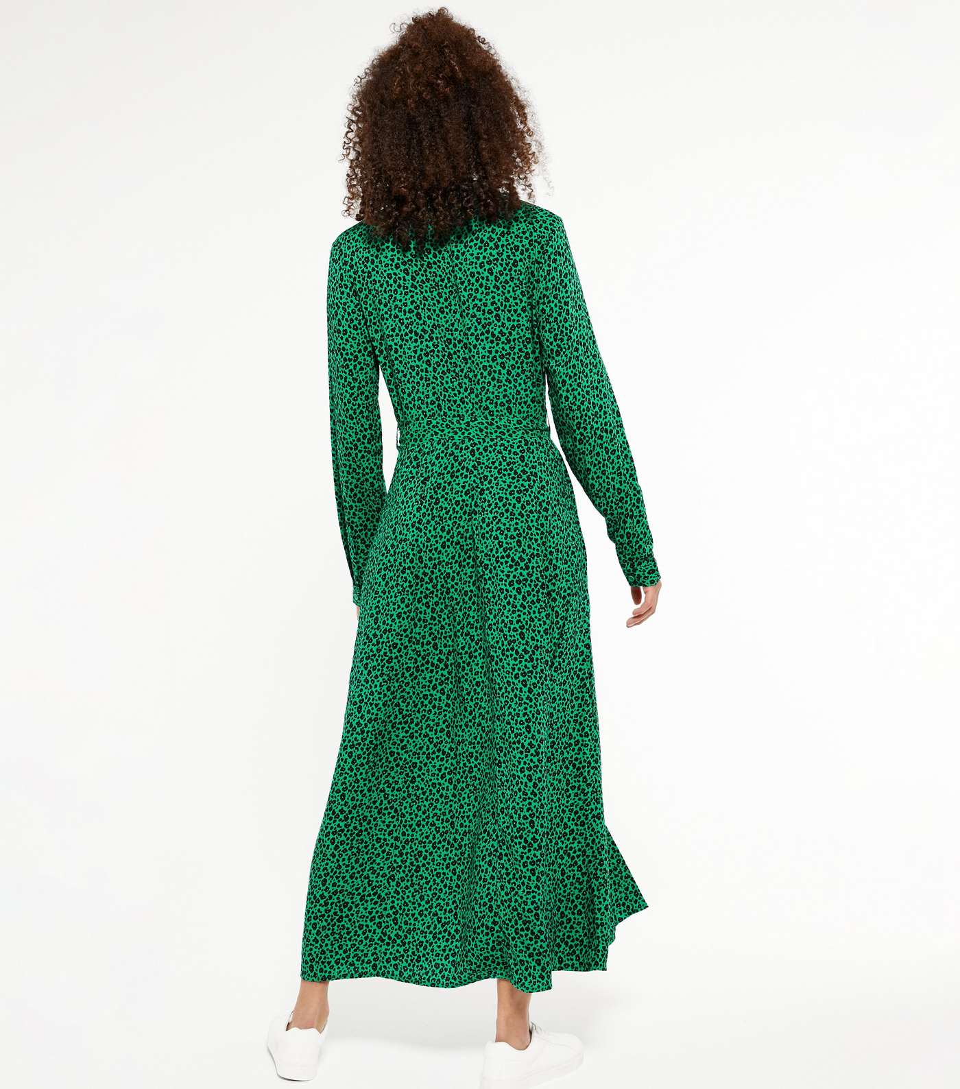 Green Animal Print Long Sleeve Midaxi Dress Image 3