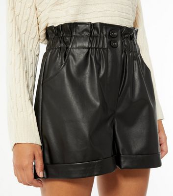 Black Leather-Look Shorts | New Look