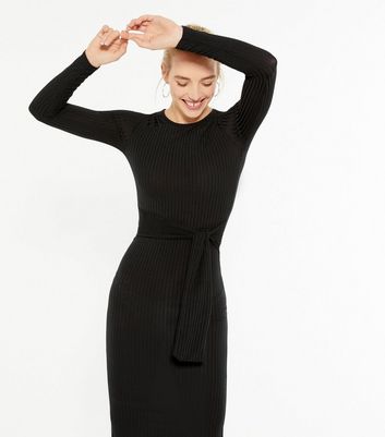 ribbed tie waist midi dress