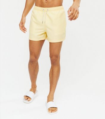 Pale Yellow Drawstring Swim Shorts New Look